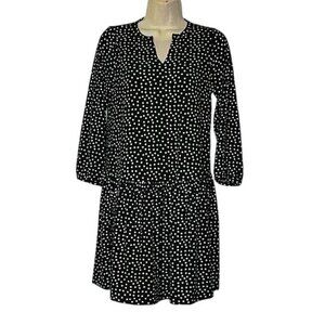 Banana Republic XS Black & White Polka Dot Long Sleeve Drop‎ Waist Dress